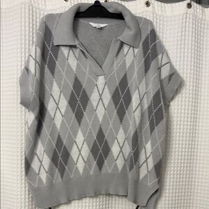 Time and Tru Gray Argyle V-Neck Sweater Size XL